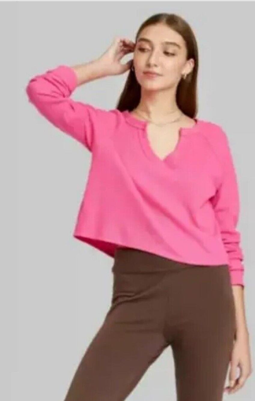 Wild Fable Long Sleeve Waffle BoxyTop- Pink S NWT
